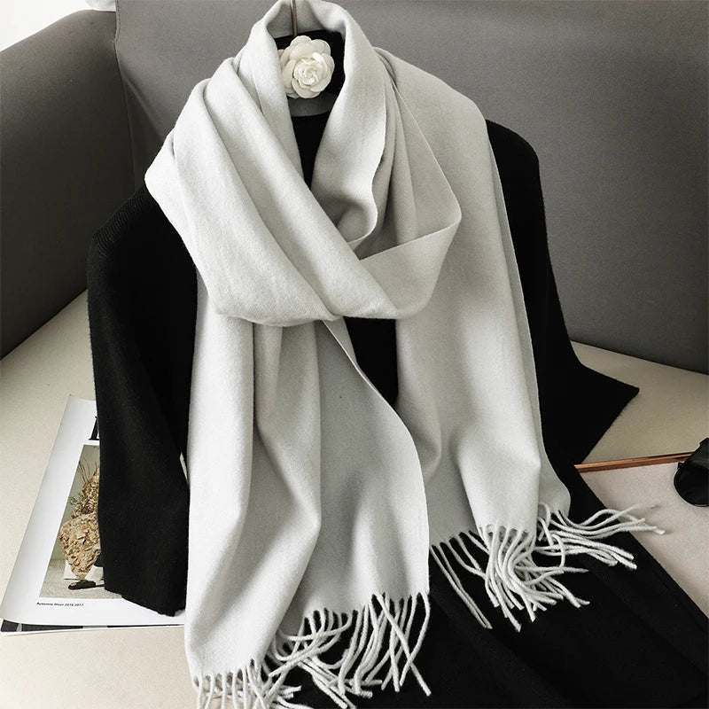 Echarpe Cachemire Perle Givre Gris Perle Froid Velouté 180x30