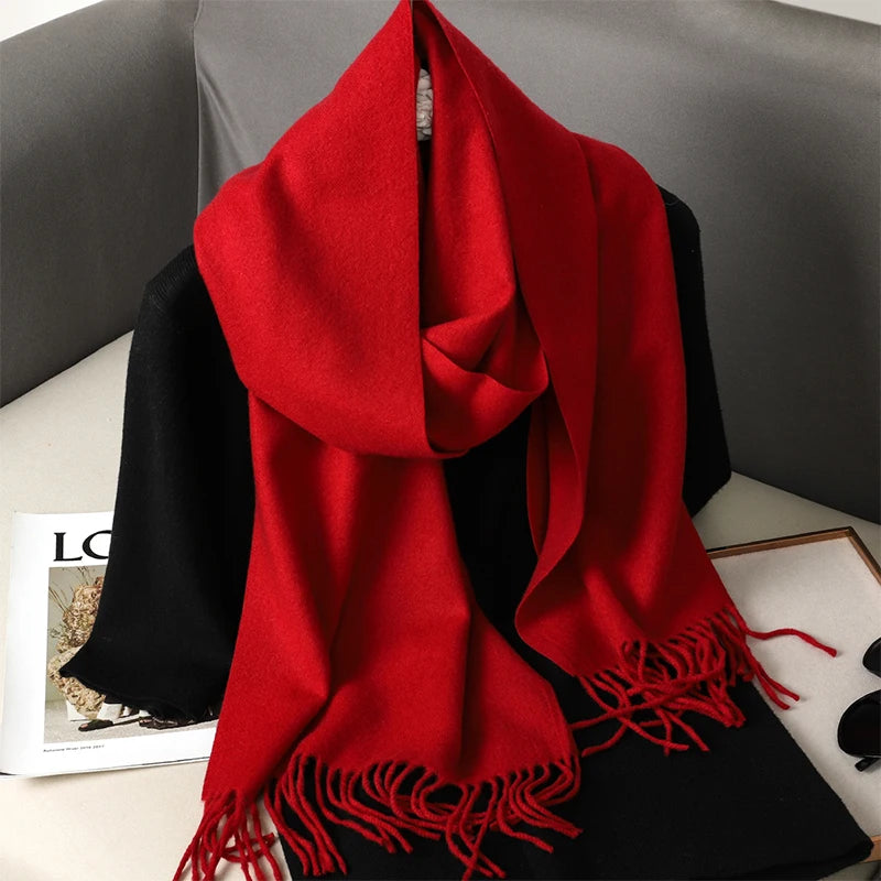 Echarpe Cachemire Rouge Écarlate - Foulard long doux, franges élégantes