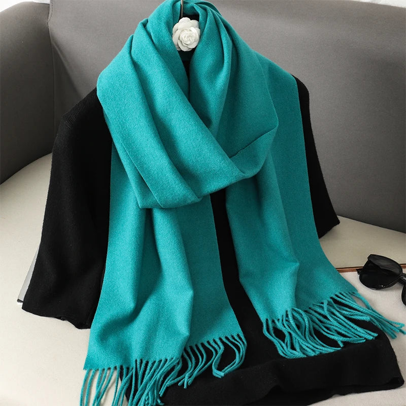 Echarpe Cachemire Turquoise Velour — Echarpe longue 180 cm, couleur turquoise bleu-vert luxueuse