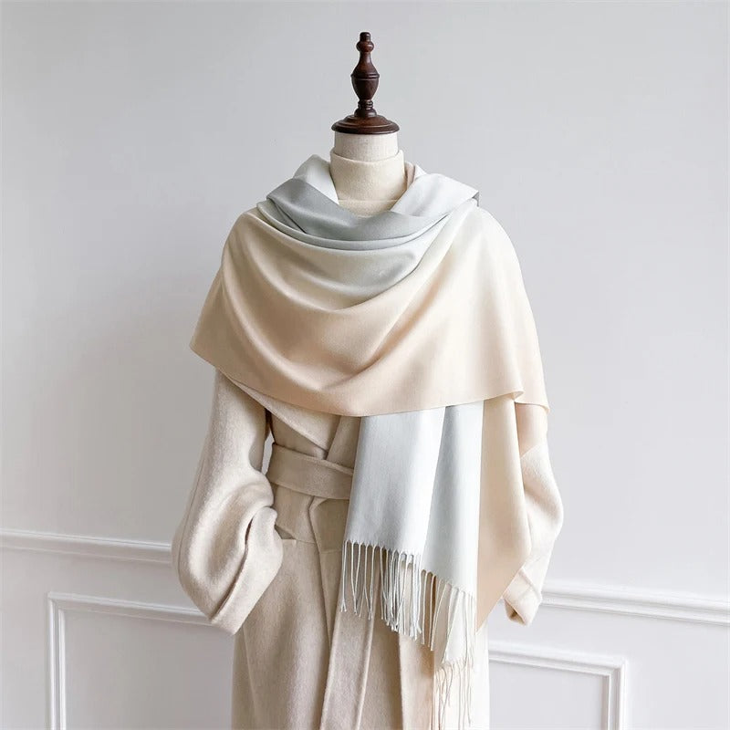 Echarpe Acrylique Dégradé Gris Bleu Pastel - Beige Rosé Crème 190 cm x 70 cm