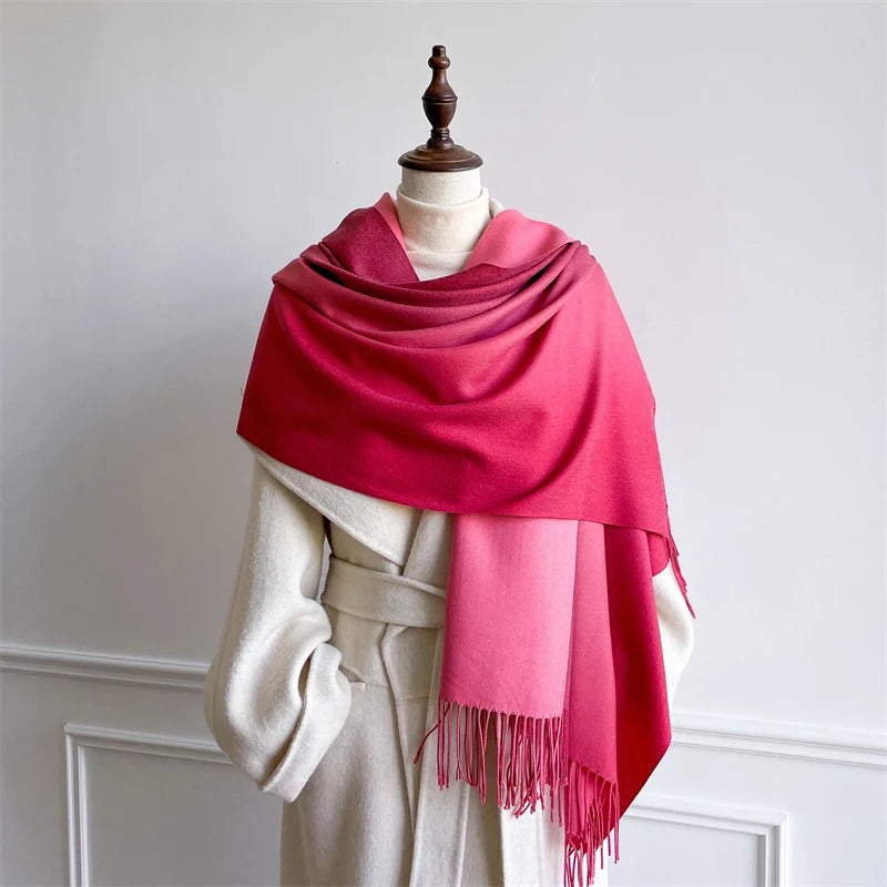 Echarpe Acrylique Rose Fuchsia Profond - 190cm x 70cm, Frangée et Satinée