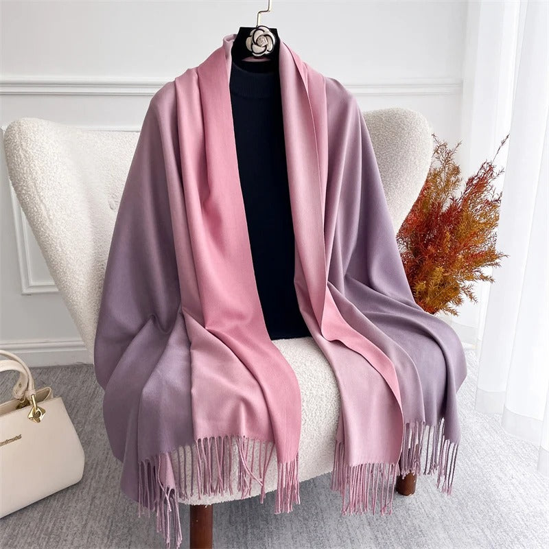 Echarpe Acrylique Dégradé Lilas Clair-Mauve-Rose Poudré 190x70 cm