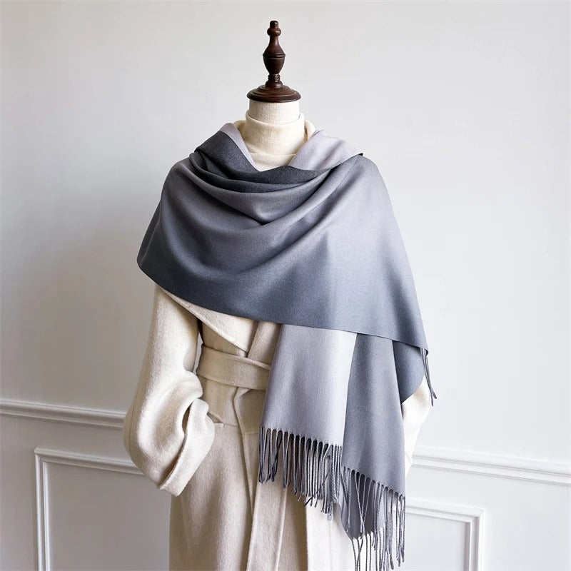 Echarpe Acrylique Dégradé Bleu Ardoise-Gris Perle – Satiné 190 cm × 70 cm